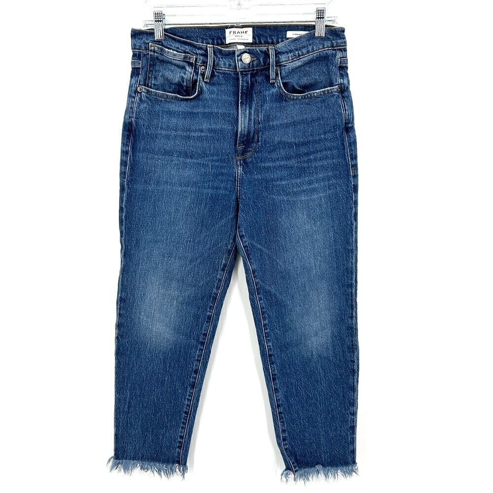FRAME Le Stevie Crop Raw Hem High Rise Denim Blue Jeans Size 27